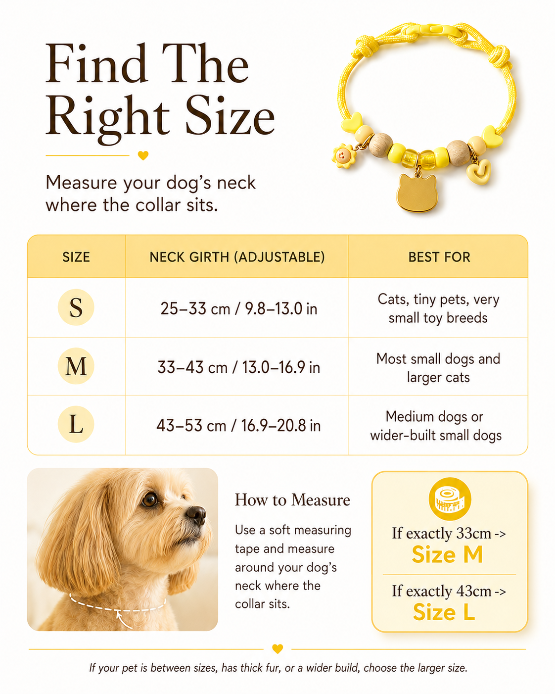 Size guide for custom dog collar